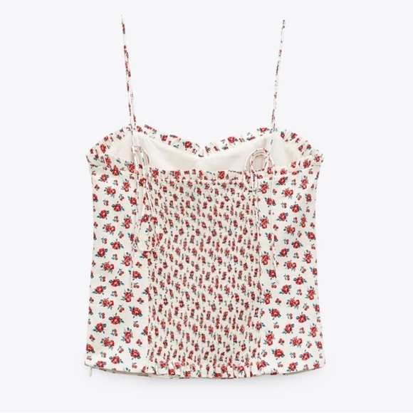 Zara Tank Tie Strap Linen Floral Babydoll Blouse Size Medium - Picture 2 of 8